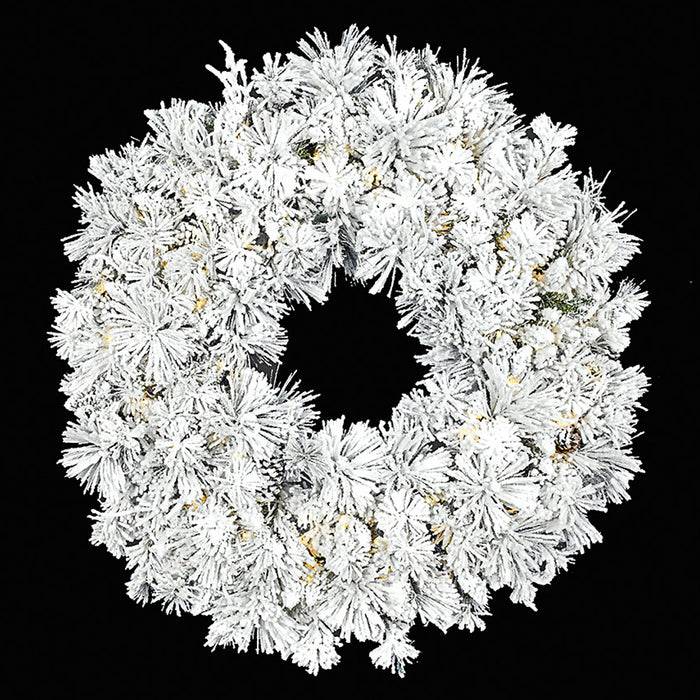 48" Heavy Flocked Artificial Pine & Pinecone Wreath, LED Pre-Lit -White - C220554