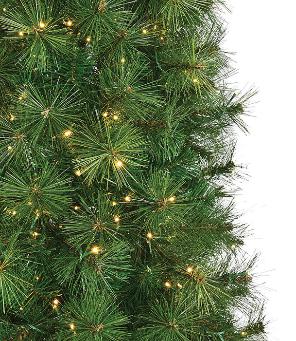 7'6"Hx38"W Mika Pencil Pine Multi Functional LED-Lighted Artificial Christmas Tree w/Stand -Green - C220564