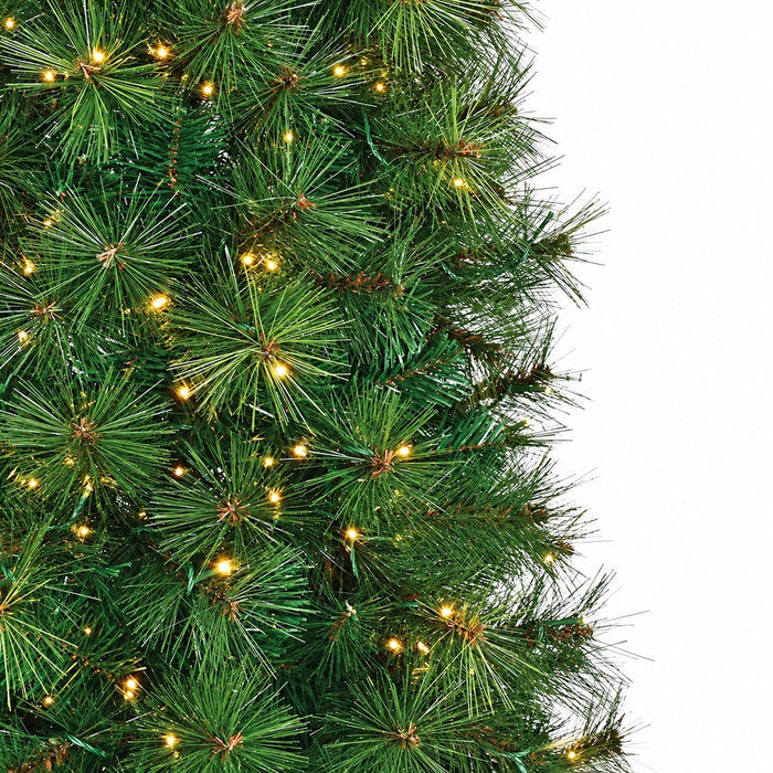 9'Hx44"W Mika Pencil Pine Artificial Christmas Tree, LED Pre-Lit (Warm White, Multi-Mode) -Green - C220574