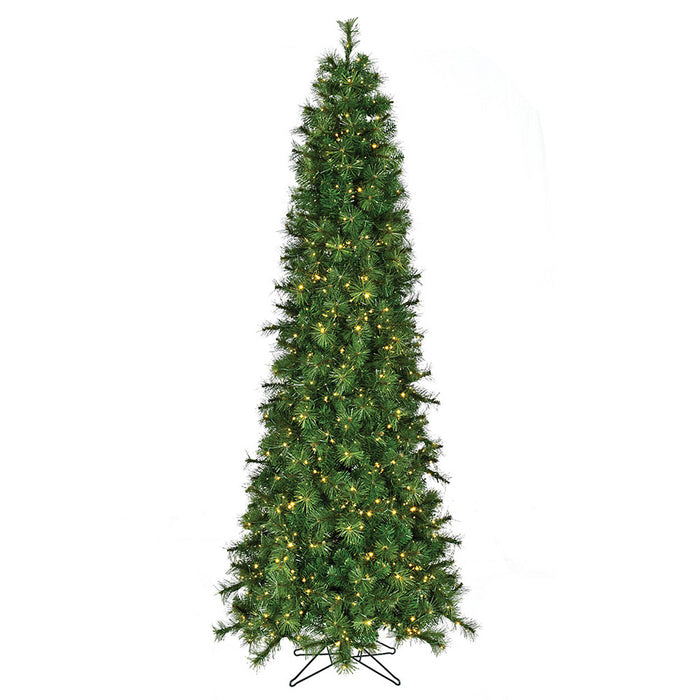 7'6"Hx38"W Mika Pencil Pine Multi Functional LED-Lighted Artificial Christmas Tree w/Stand -Green - C220564