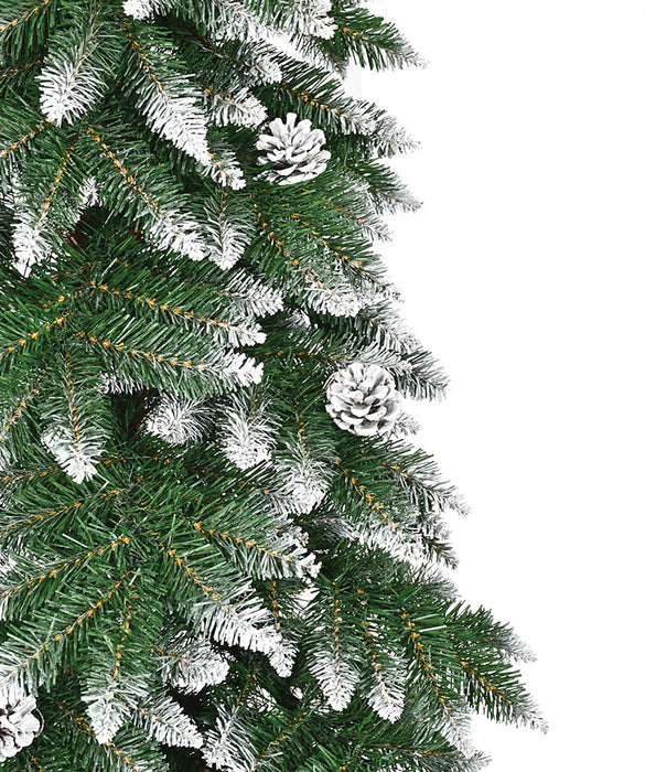 7'Hx44"W Snow Tipped Alpine & Pinecone Artificial Christmas Tree w/Stand -Green/White - C-220960