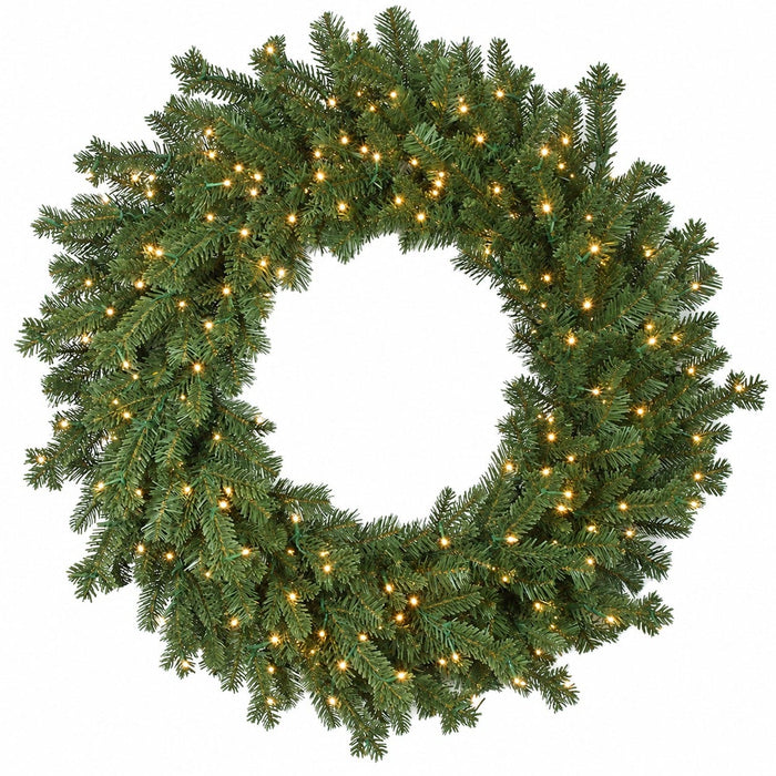 48" PE Artificial Pacific Fir Wreath, Micro LED Pre-Lit -Green - C-230024