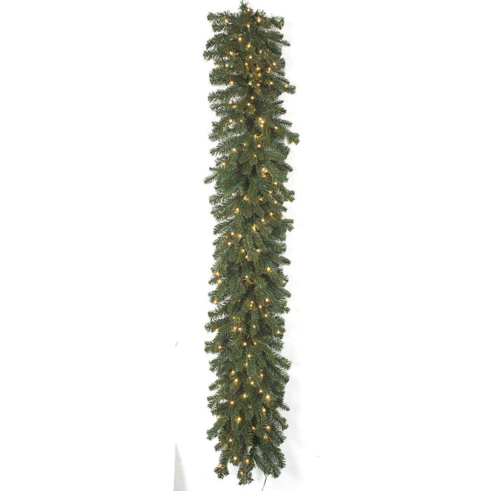 9'Lx18"W PE Pacific Fir Artificial Garland, Micro LED Pre-Lit -Green - C-230044