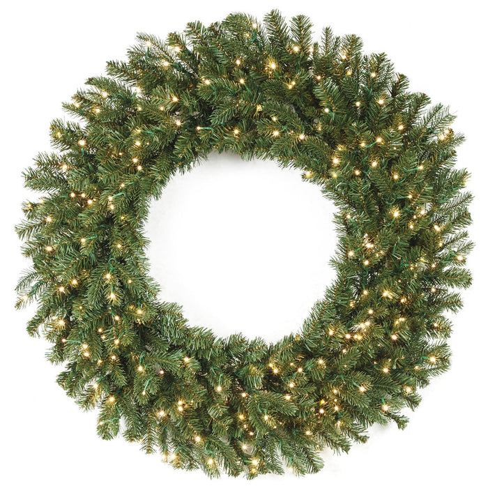 36" PE Cumberland Fir Artificial Wreath, Micro LED Pre-Lit -Green - C-230164
