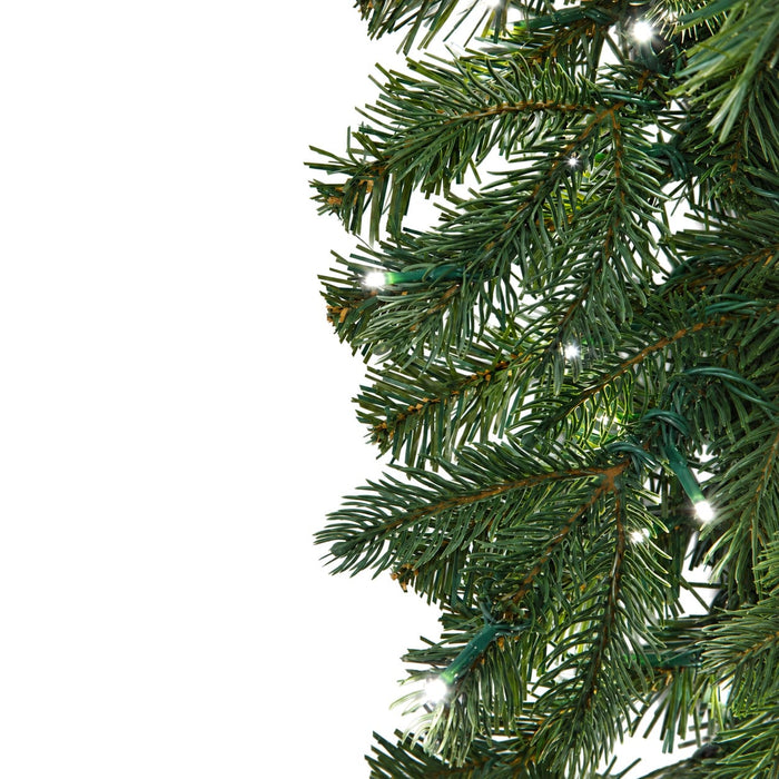 9'Lx16"W PE Cumberland Fir Artificial Garland, Micro LED Pre-Lit -Green - C-230184