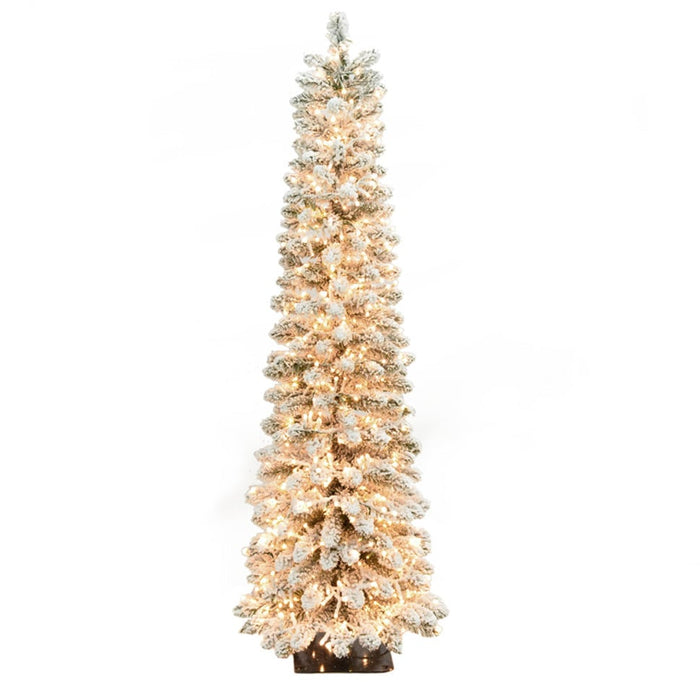 4'6"Hx17"W Flocked Pencil Alpine Artificial Christmas Tree, Micro LED Pre-Lit (Warm White, Multi-Mode) -White/Green - C-230194