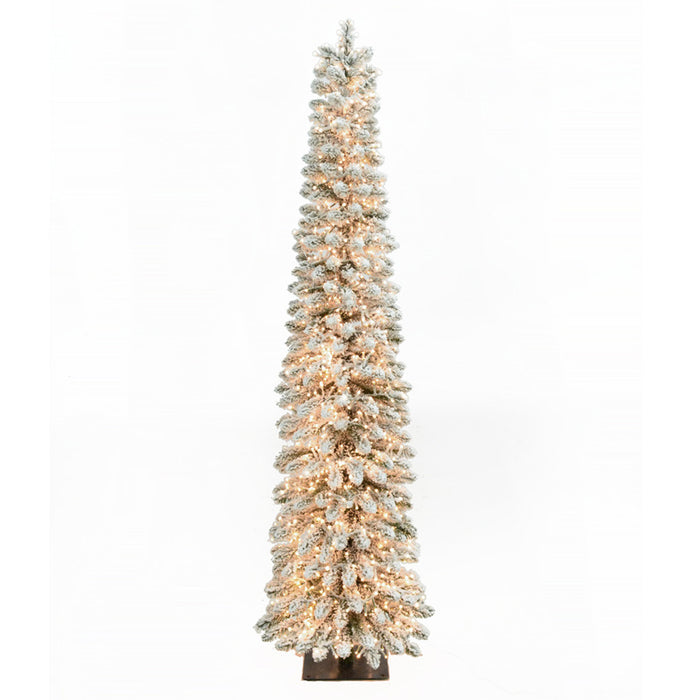 6'Hx19"W Snowed Pencil Alpine Rice LED-Lighted Artificial Christmas Tree w/Stand -White/Green - C-230204
