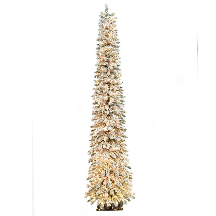7'6"Hx22"W Snowed Pencil Alpine Rice LED-Lighted Artificial Christmas Tree w/Stand -White/Green - C-230214