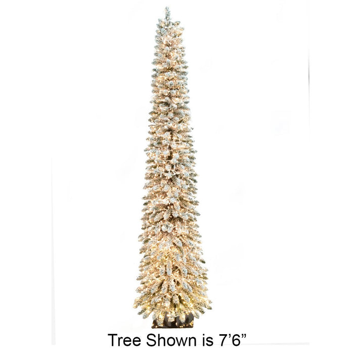 9'Hx25"W Snowed Pencil Alpine Rice LED-Lighted Artificial Christmas Tree w/Stand -White/Green - C-230224