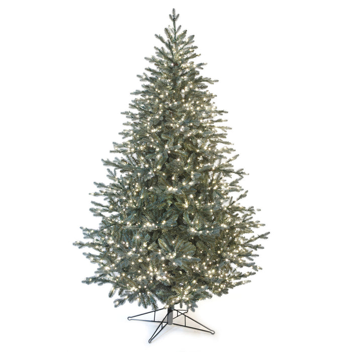 7'6"Hx56"W PE Blue Swiss Pine Artificial Christmas Tree, Micro LED Pre-Lit -Green/Blue - C-230244