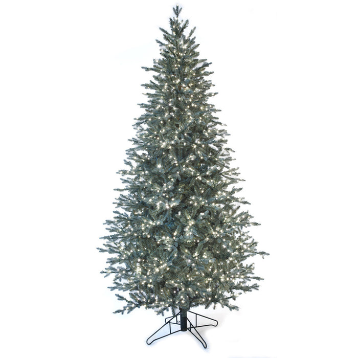 9'Hx56"W PE Blue Swiss Pine Artificial Christmas Tree, Micro LED Pre-Lit -Green/Blue - C-230254