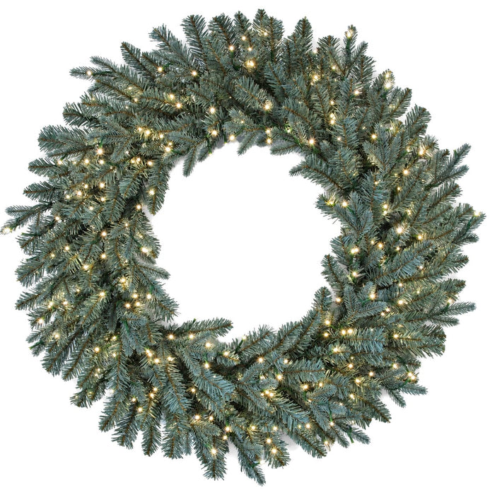48" PE Blue Swiss Pine Artificiale Wreath, Micro LED Pre-Lit -Green/Blue - C-230304