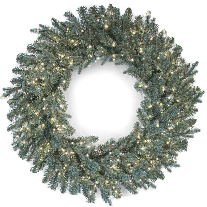 36" PE Blue Swiss Pine Artificial Wreath, Micro LED Pre-Lit -Green/Blue - C-230294