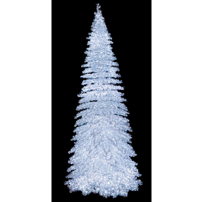 12'Hx60"W Iridescent Crystal White Slim Pine Rice LED-Lighted Artificial Christmas Tree w/Stand -White - C-230345