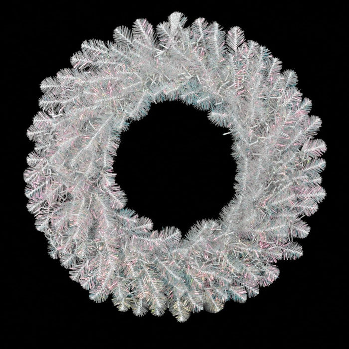 48" Tinsel Iridescent Crystal White Pine Artificial Wreath, Micro LED Pre-Lit (Cool White) -White - C-230375
