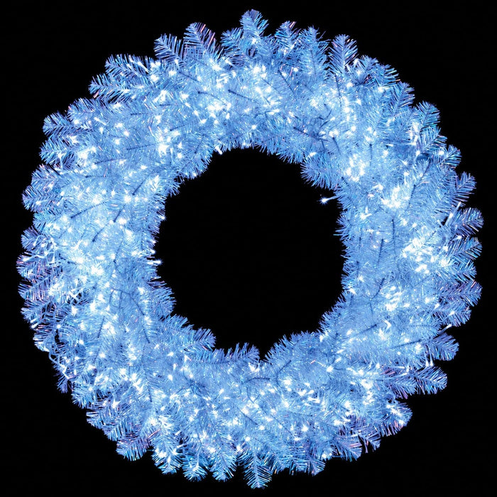 48" Tinsel Iridescent Crystal White Pine Artificial Wreath, Micro LED Pre-Lit (Cool White) -White - C-230375