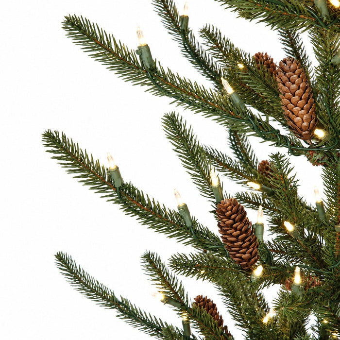 9'Hx58"W PE Siberian Blue Spruce & Pinecone Artificial Christmas Tree, LED Pre-Lit -Green - C-230514