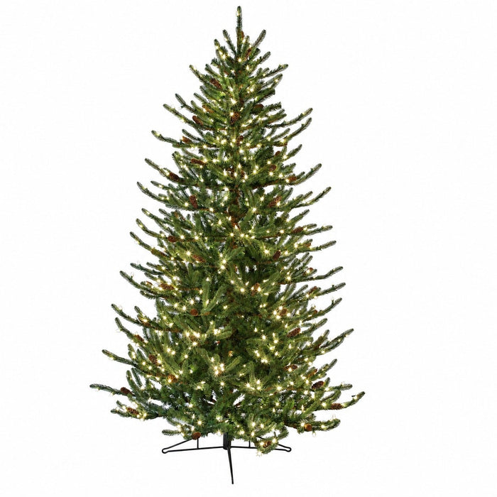 7'6"Hx58"W PE Siberian Blue Spruce & Pinecone Artificial Christmas Tree, Micro LED Pre-Lit -Green - C-260964