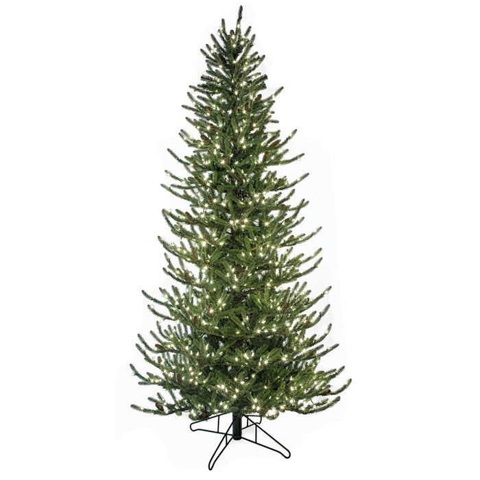 9'Hx58"W PE Siberian Blue Spruce & Pinecone LED-Lighted Artificial Christmas Tree w/Stand -Green - C-230514