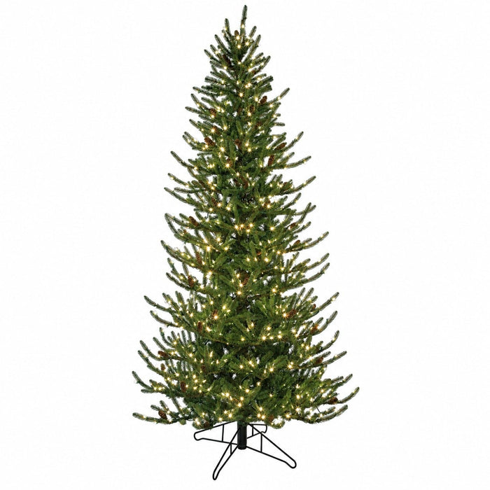 9'Hx58"W PE Siberian Blue Spruce & Pinecone Artificial Christmas Tree, Micro LED Pre-Lit -Green - C-260974