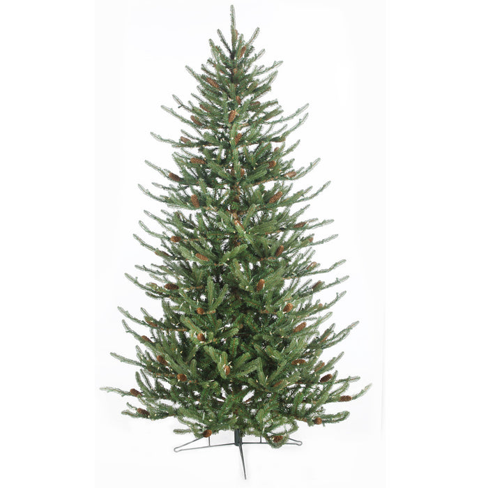 7'6"Hx58"W PE Flocked Siberian Blue Spruce & Pinecone Rice Artificial Christmas Tree w/Stand -Green - C-230530