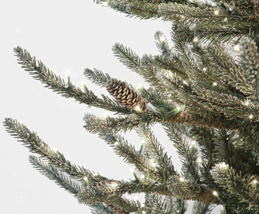 7'6"Hx58"W PE Flocked Siberian Blue Spruce & Pinecone Artificial Christmas Tree, Micro LED Pre-Lit -Green - C-230534