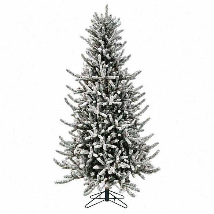 7'6"Hx58"W PE Flocked Siberian Blue Spruce & Pinecone Artificial Christmas Tree, Unlit -Green - C-230530