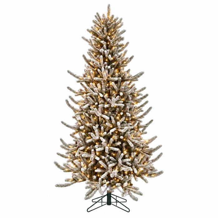 7'6"Hx58"W PE Flocked Siberian Blue Spruce & Pinecone Artificial Christmas Tree, Micro LED Pre-Lit -Green - C-230534