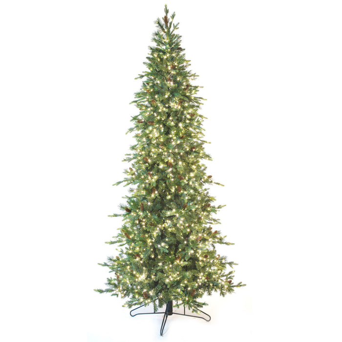 9'Hx53"W PE Woodland Mixed Pine Rice LED-Lighted Artificial Christmas Tree w/Stand -Green - C-230734