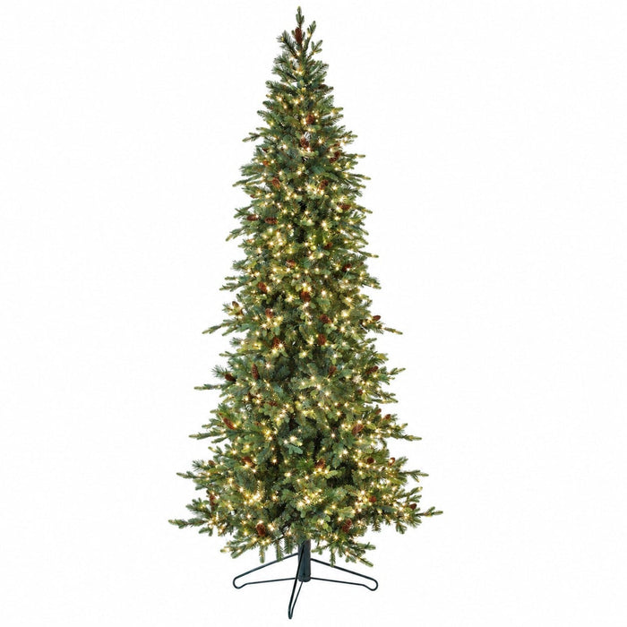 12'Hx59"W PE Woodland Mixed Pine Artificial Christmas Tree, Micro LED Pre-Lit -Green - C-230744