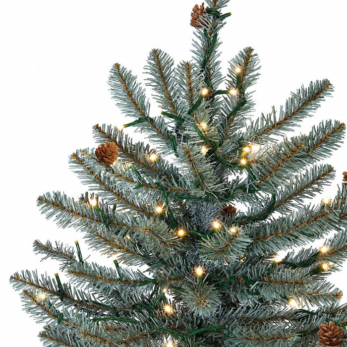 4'Hx29"W PE Blue Fir & Pinecone Artificial Christmas Tree w/Burlap Base, Micro LED Pre-Lit -Green/Blue - C-230944