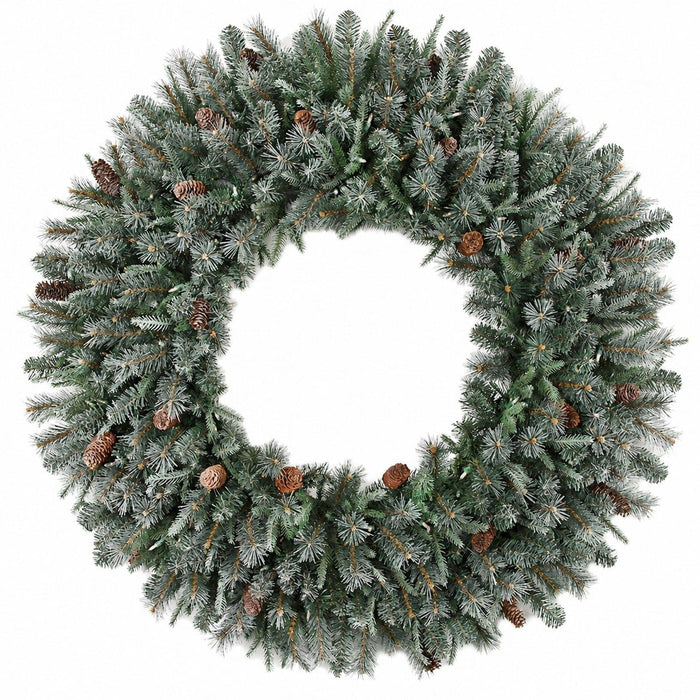 48" PE Artificial Frosted Tip Mixed Pine Wreath, LED Pre-Lit -Green/White - C-231034