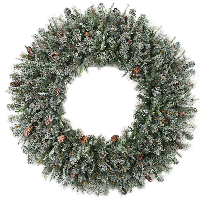 48" PE Artificial Frosted Tip Mixed Pine Wreath, LED Pre-Lit -Green/White - C-231034