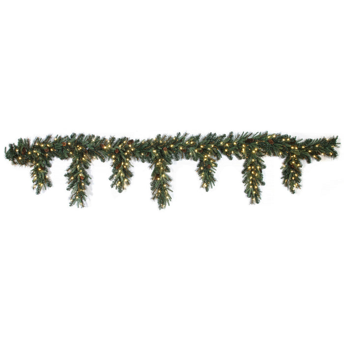 10'Lx10"W PE Dripping Mixed Pine & Pinecone Artificial Garland, LED Pre-Lit -Green - C-231044