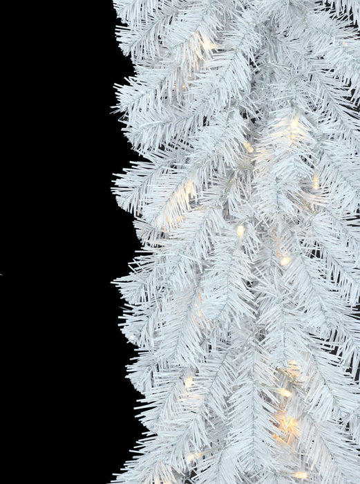 9'Lx12"W Pine Artificial Garland, Micro LED Pre-Lit (Warm White, Multi-Mode) -White - C-231074