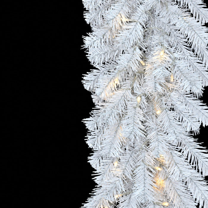 9'Lx12"W Pine Artificial Garland, Micro LED Pre-Lit (Warm White, Multi-Mode) -White - C-231074