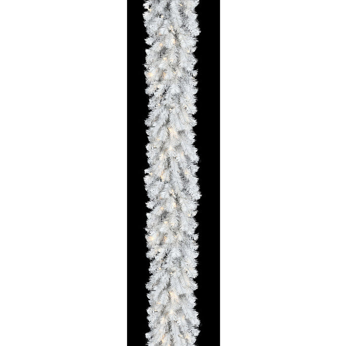 9'Lx12"W Pine Artificial Garland, Micro LED Pre-Lit (Warm White, Multi-Mode) -White - C-231074