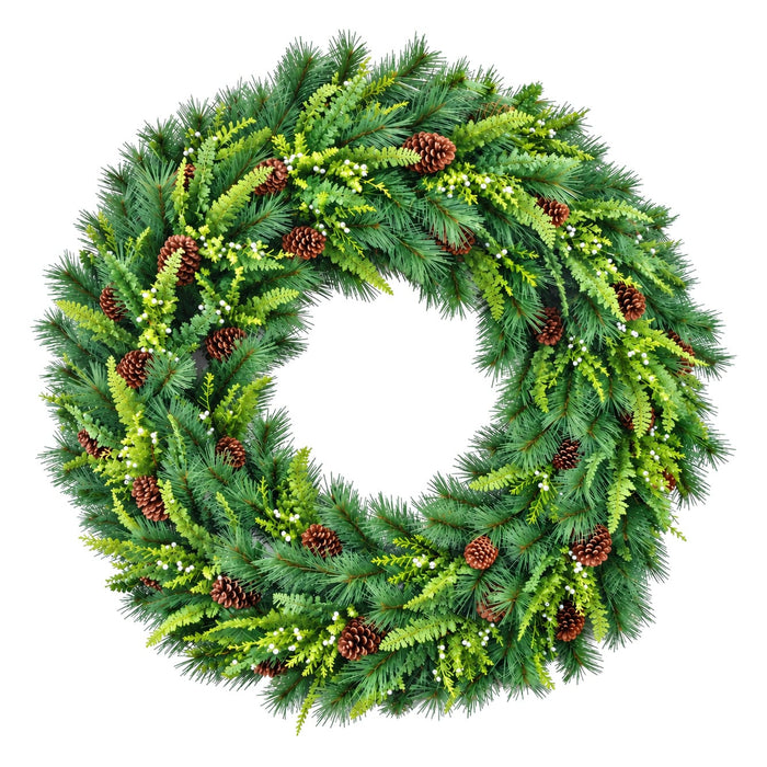 60" PE Artificial Woodglen Mixed Pine & Pinecone Wreath -Green - C-231330