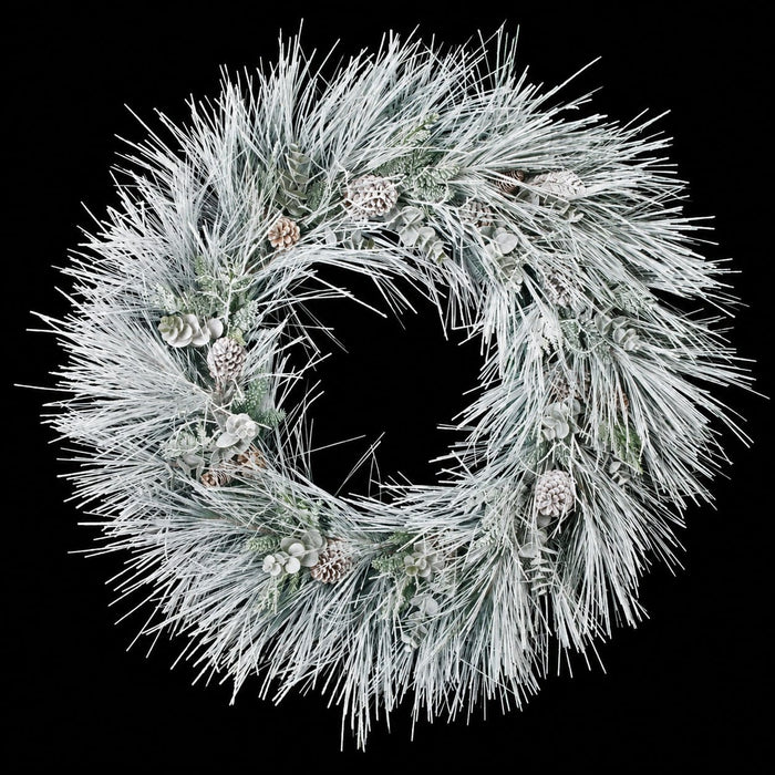 48" PE Flocked Artificial Whitehall Pine, Pinecone, Fir & Pinecone Wreath -White/Green - C-231520