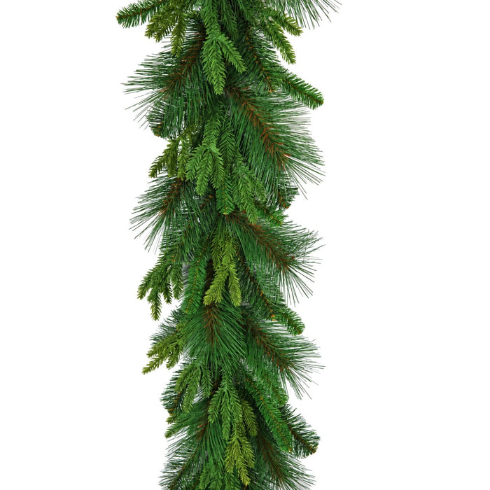 9'Lx12"W Outdoor UV-Resistant Artificial PE Ledgemer Mixed Pine Garland -Green - C-231660