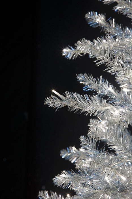 9'Hx53"W Tinsel Norway Spruce Artificial Christmas Tree, Micro LED Pre-Lit -Silver - C-232154
