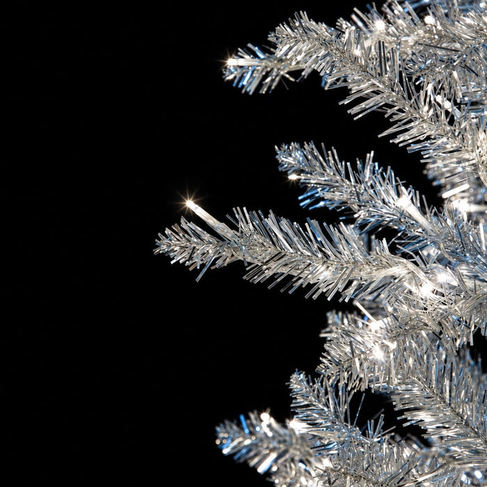 9'Hx53"W Tinsel Norway Spruce Artificial Christmas Tree, Micro LED Pre-Lit -Silver - C-232154