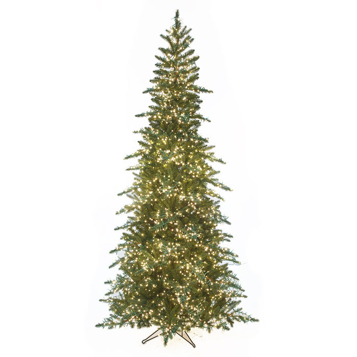 7'6"Hx48"W PE Slim Russian Fir Artificial Christmas Tree, Micro LED Pre-Lit (Warm White, Multi-Mode) -Green - C-240104