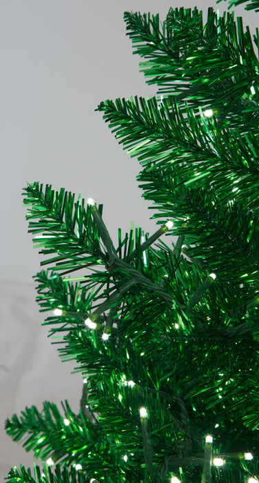 7'6"Hx42"W Sparkling Tinsel Rice LED-Lighted Artificial Christmas Tree w/Stand -Green - C-240205