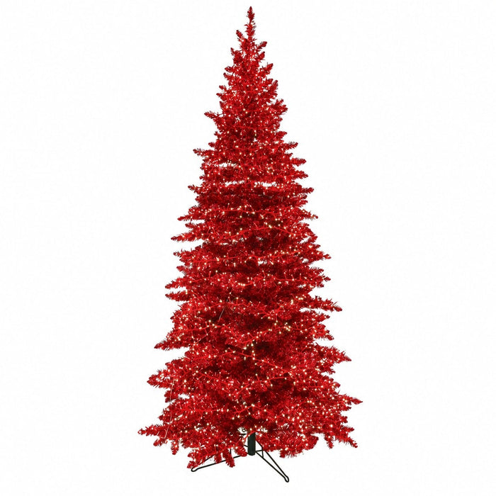 9'Hx49"W Tinsel Sparkling Artificial Christmas Tree, Micro LED Pre-Lit (Cool White) -Red - C-240225