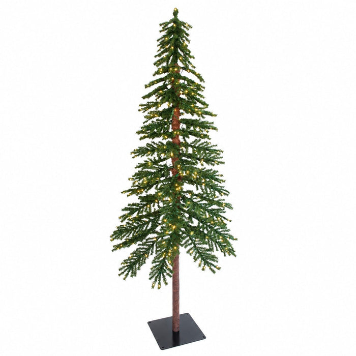 5'Hx28"W Alpine Artificial Christmas Tree, LED Pre-Lit (Warm White, Multi-Mode) -Green - C-240304