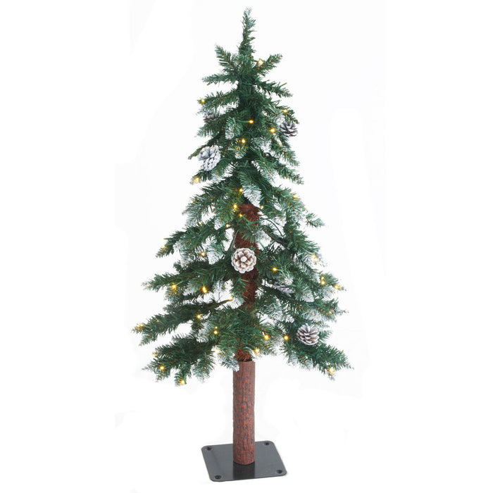 3'Hx24"W Snow Tipped Alpine & Pinecone Multi Functional LED-Lighted Artificial Christmas Tree w/Stand -Green/White - C-240334