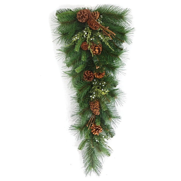 32" Sugar Pine & Pinecone Artificial Teardrop Swag -Green/Brown (Pack of 4) - C-250010