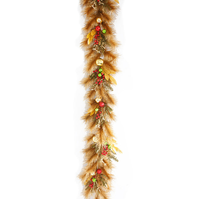6'Lx11"W Longleaf Pine, Berry & Ball Artificial Garland -Gold (Pack of 2) - C-250080
