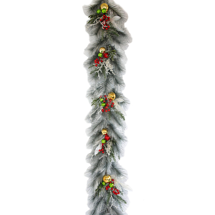 6'Lx11"W Longleaf Pine, Berry & Ball Artificial Garland -Silver/Green (Pack of 2) - C-250082